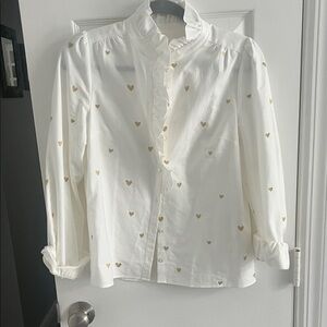 Sezane White Shirt with Gold Heart Accents